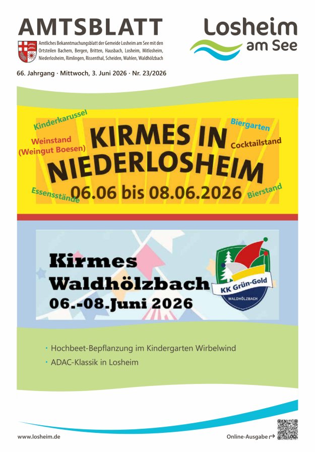 Amtliches Bekanntmachungsblatt der Gemeinde Losheim am See Titelblatt 23/2026
