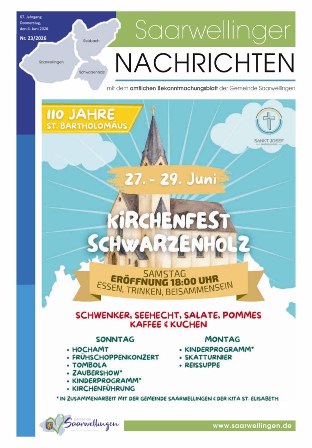 Saarwellinger Nachrichten Titelblatt 23/2026