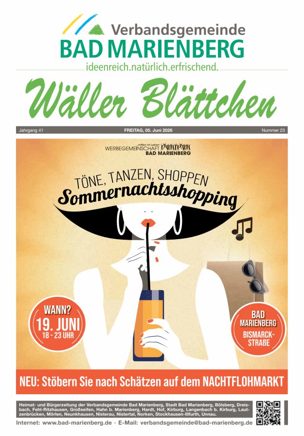 Wäller Blättchen - Verbandsgemeinde Bad Marienberg Titelblatt 23/2026