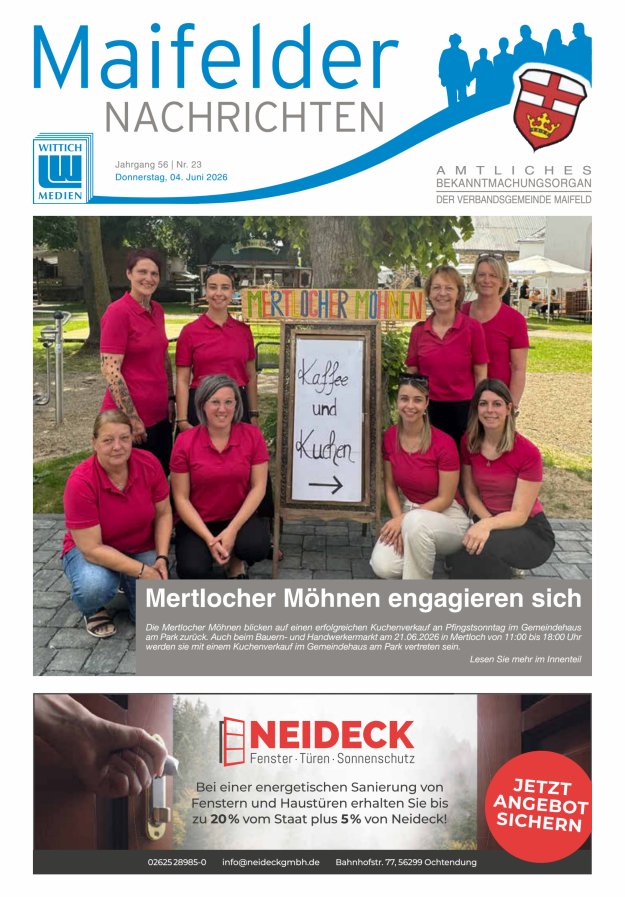 Maifelder Nachrichten - Wochenzeitung der Verbandsgemeinde Maifeld Titelblatt 23/2026