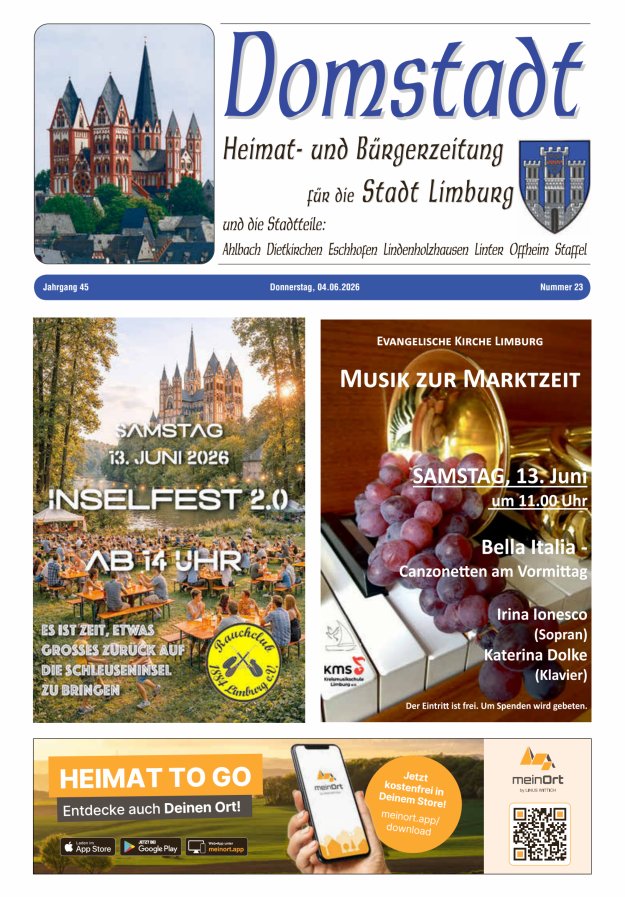Domstadt - Heimat- und Bürgerzeitung für die Stadt Limburg Titelblatt 23/2026