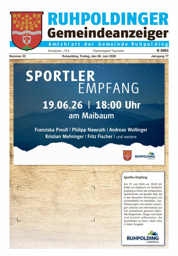 Ruhpoldinger Gemeindeanzeiger Titelblatt 23/2026