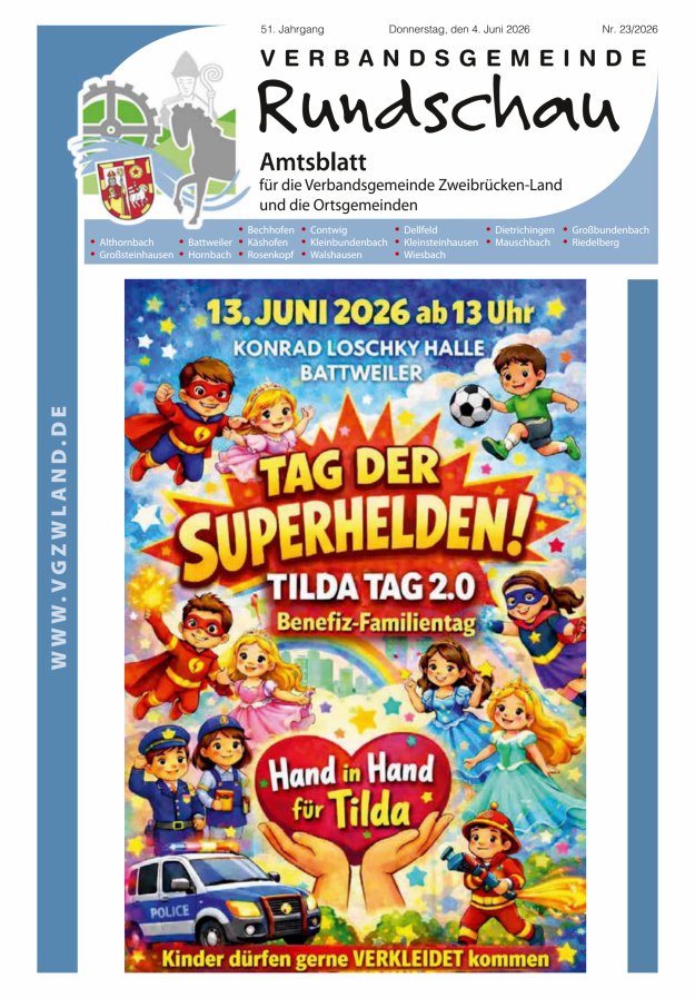 Verbandsgemeinde Rundschau Zweibrücken-Land Titelblatt 23/2026