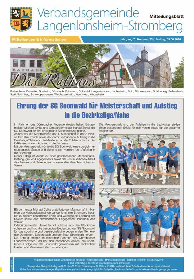 Das Rathaus - MTB d VG Langenlonsheim-Stromberg  Titelblatt 22/2026