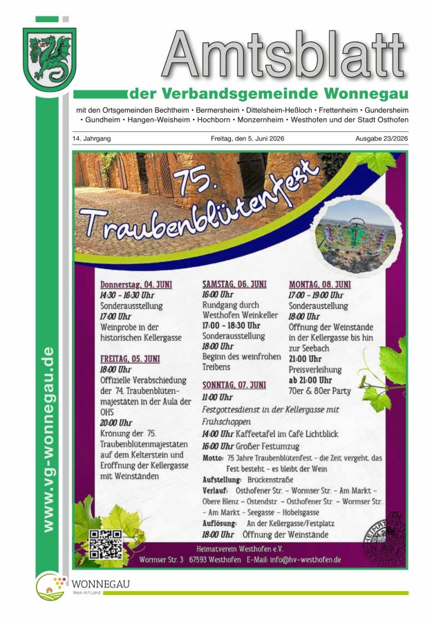 Amtsblatt VG Wonnegau Titelblatt 23/2026