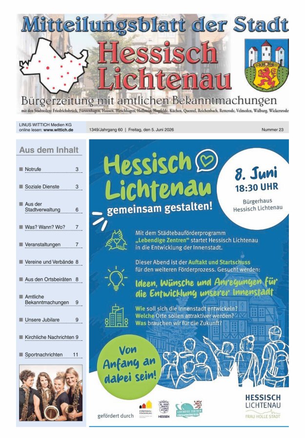 Mitteilungsblatt der Stadt Hess Lichtenau Titelblatt 23/2026