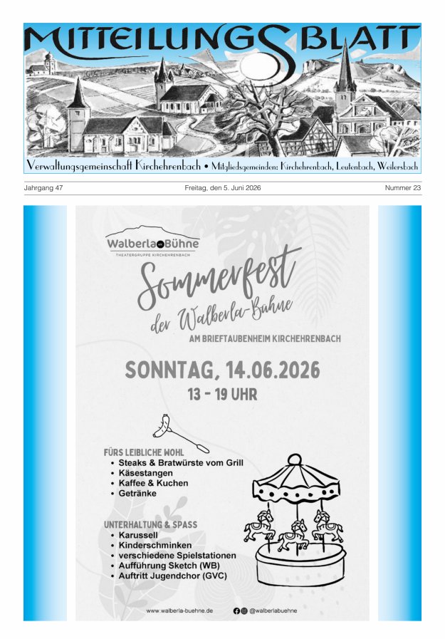 Mitteilungsblatt Verwaltungsgemeinschaft Kirchehrenbach Titelblatt 23/2026