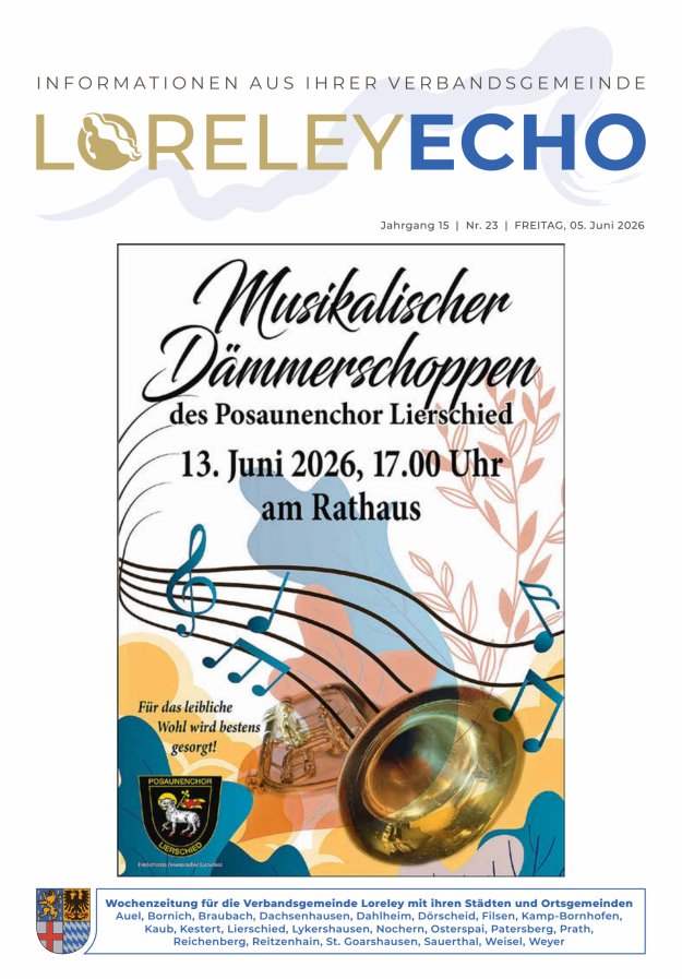 Loreley-Echo - Mitteilungsblatt der Verbandsgemeinde Loreley Titelblatt 23/2026