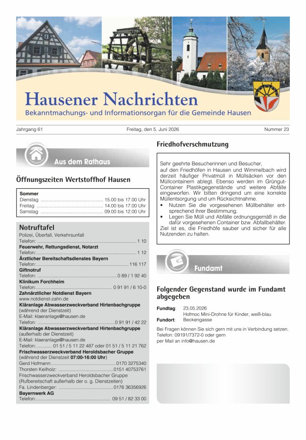 Hausener Nachrichten Titelblatt 23/2026