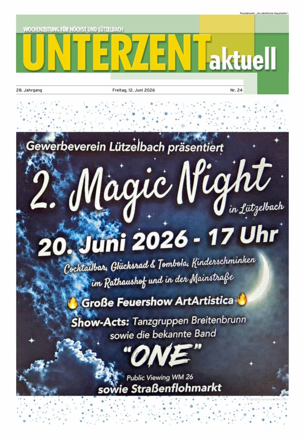 Unterzent aktuell Wochenzeitung für Höchst und Lützelbach Titelblatt 24/2026