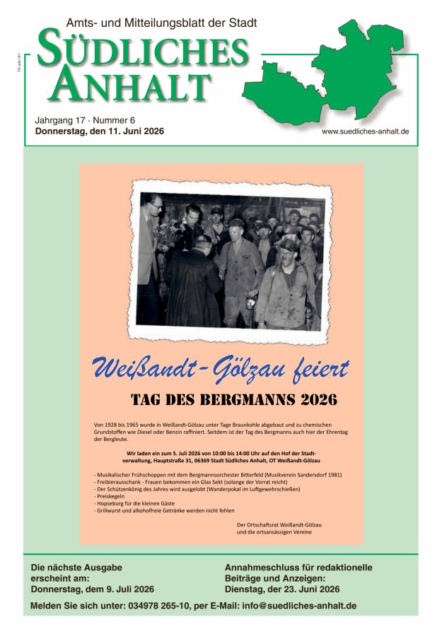 Amts- und Mitteilungsblatt der Stadt Südliches Anhalt Titelblatt 06/2026