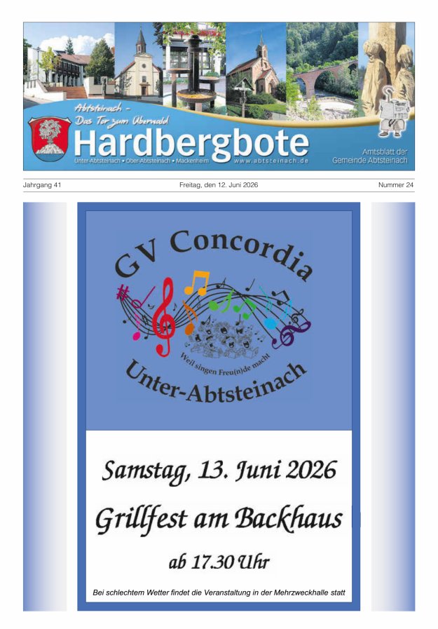 Hardbergbote - Mitteilungsblatt der Gemeinde Abtsteinach Titelblatt 24/2026