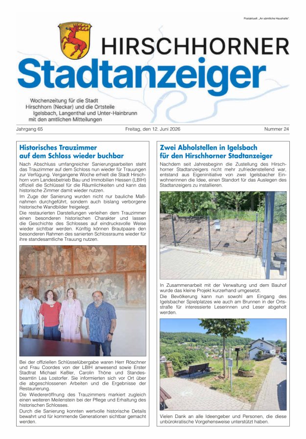 Hirschhorner Stadtanzeiger Titelblatt 24/2026