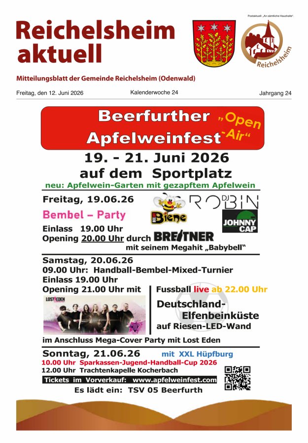 Reichelsheim aktuell - Amtsblatt der Gemeinde Reichelsheim(Odenwald) Titelblatt 24/2026