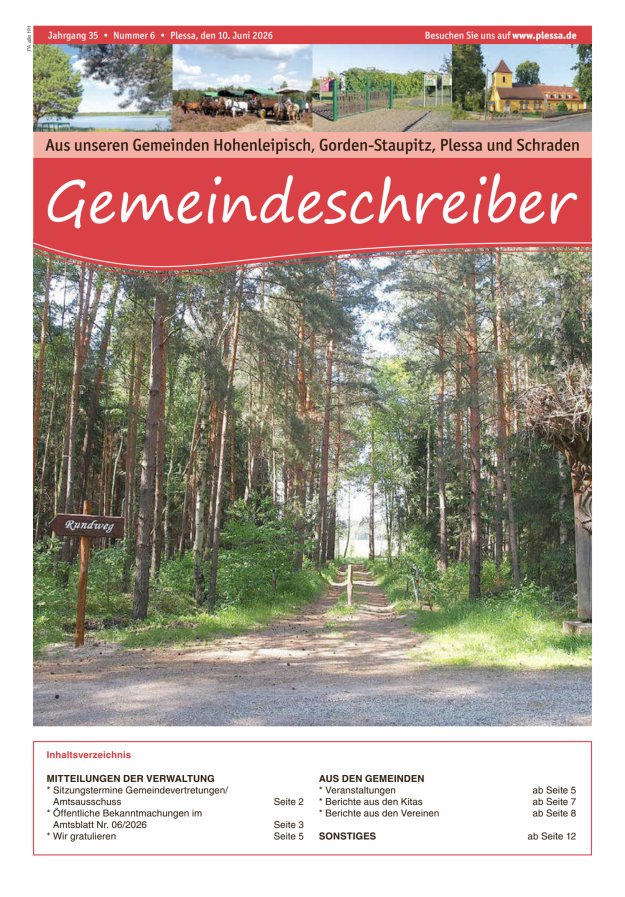 Gemeindeschreiber für das Amt Plessa Titelblatt 06/2026