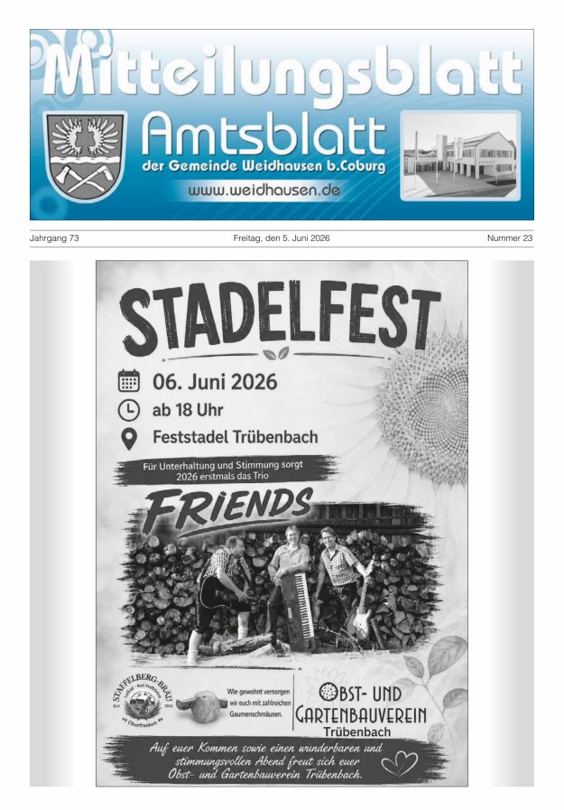 Mitteilungsblatt - Amtsblatt der Gemeinde Weidhausen b Coburg Titelblatt 23/2026