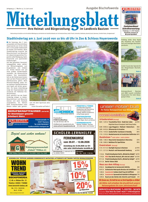 Mitteilungsblatt LK Bautzen Ausgabe Bischofswerda Titelblatt 22/2026