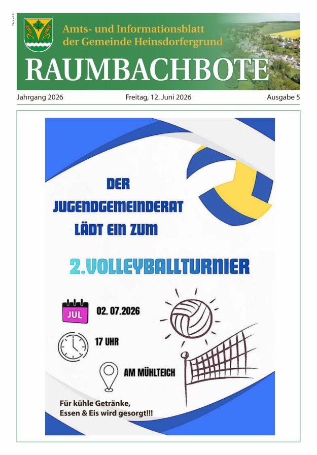Raumbachbote – Amt- und Informationsblatt der Gemeinde Heinsdorfergrund Titelblatt 05/2026