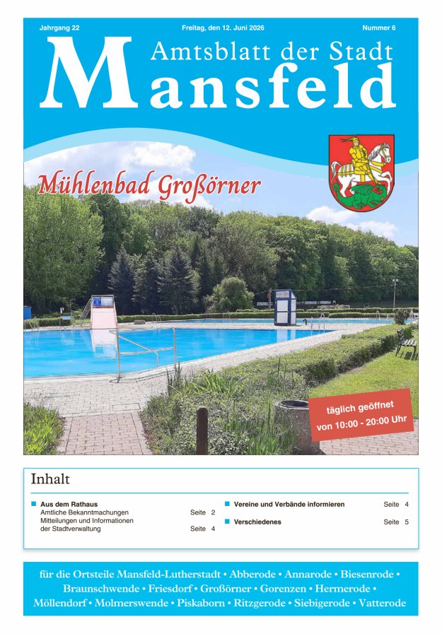 Amtsblatt der Stadt Mansfeld Titelblatt 06/2026