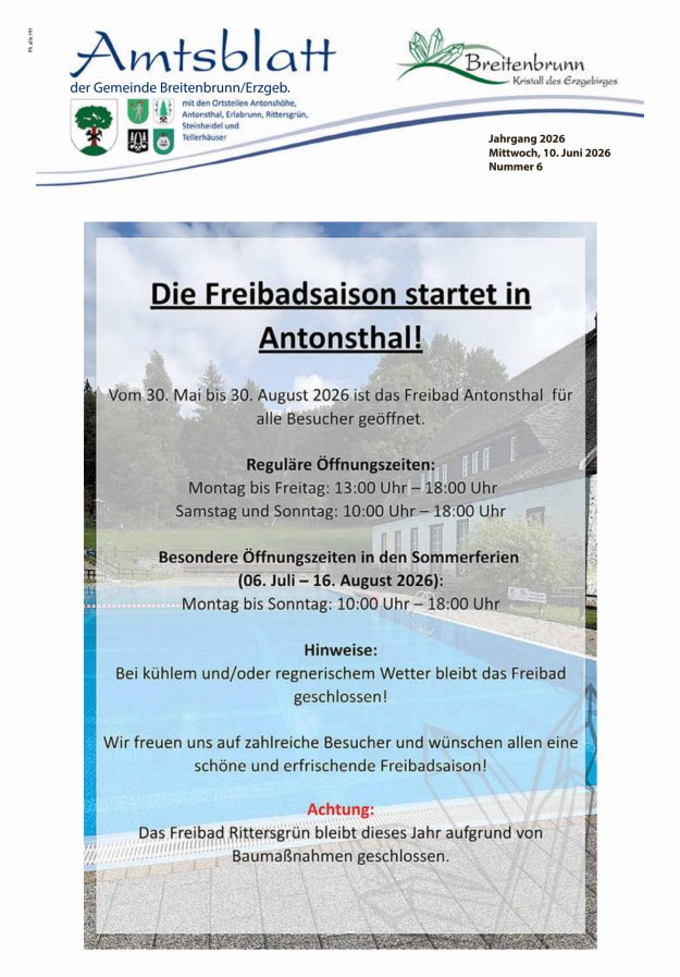 Amtsblatt der Gemeinde Breitenbrunn Titelblatt 06/2026