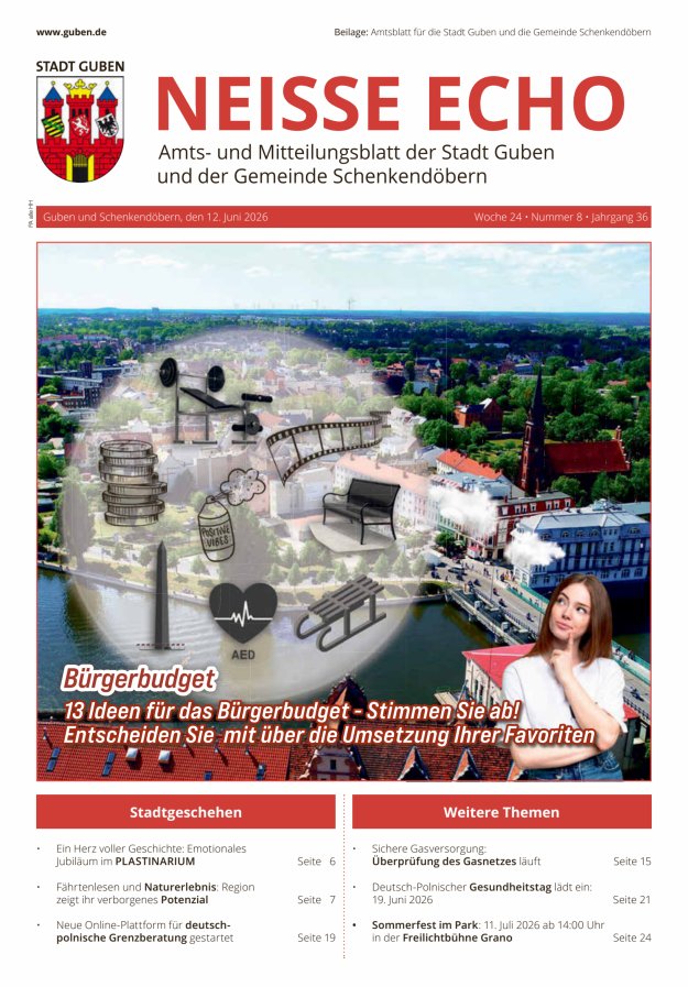 Neisse-Echo - Amtsblatt für die Stadt Guben und die Gemeinde Schenkendöbern Titelblatt 08/2026