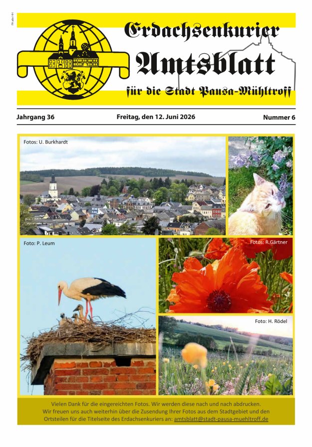 Erdachsenkurier - Amtsblatt für die Gemeinde Pausa-Mühltroff Titelblatt 06/2026