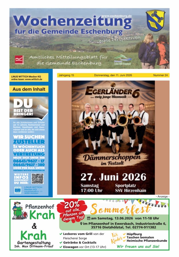Wochenzeitung für die Gemeinde Eschenburg Titelblatt 24/2026