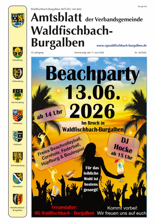 Amtsblatt der Verbandsgemeinde Waldfischbach-Burgalben Titelblatt 24/2026