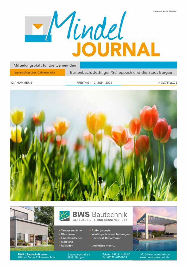 Mindeljournal Freies Blatt für Burgau Burtenbach Jettingen-Scheppach Titelblatt 06/2026