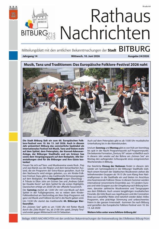 Rathaus-Nachrichten Bitburg Titelblatt 24/2026