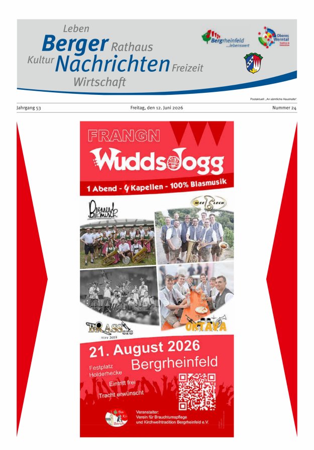Berger Nachrichten, Bergrheinfeld Titelblatt 24/2026
