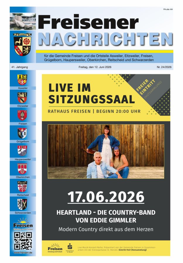 Freisener Nachrichten Titelblatt 24/2026