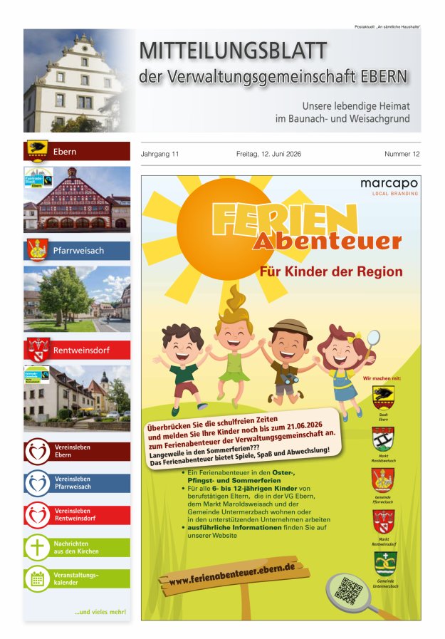 Mitteilungsblatt der Verwaltungsgemeinschaft Ebern Titelblatt 12/2026
