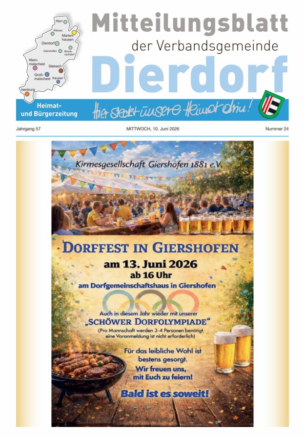Mitteilungsblatt der Verbandsgemeinde Dierdorf Titelblatt 24/2026
