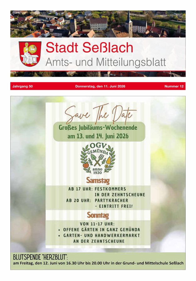 Amts- und Mitteilungsblatt Stadt Seßlach Titelblatt 12/2026