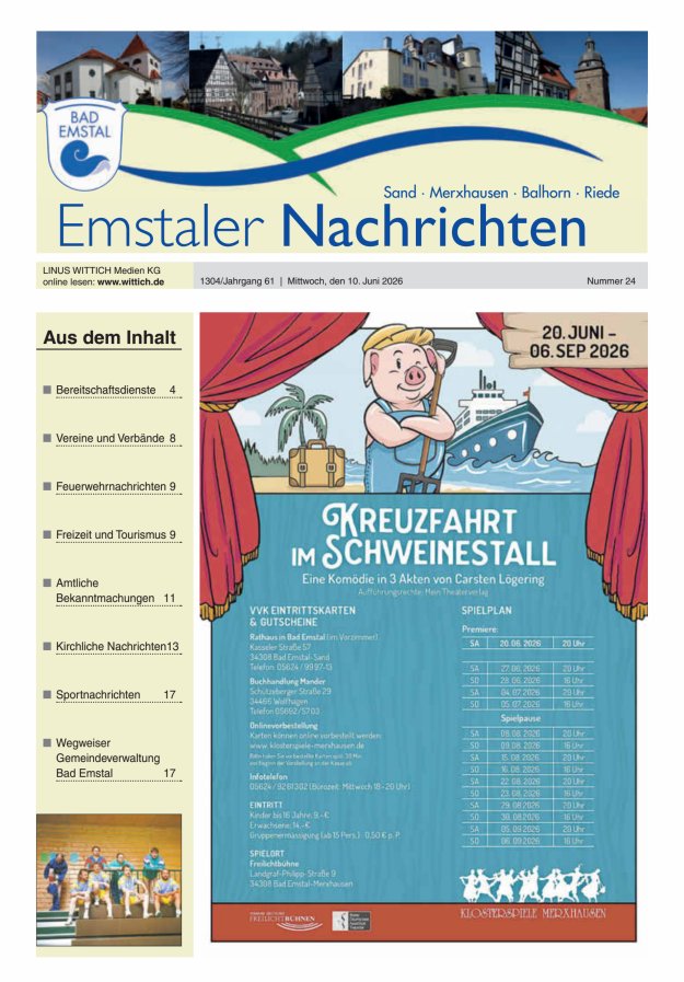 Emstaler Nachrichten Titelblatt 24/2026