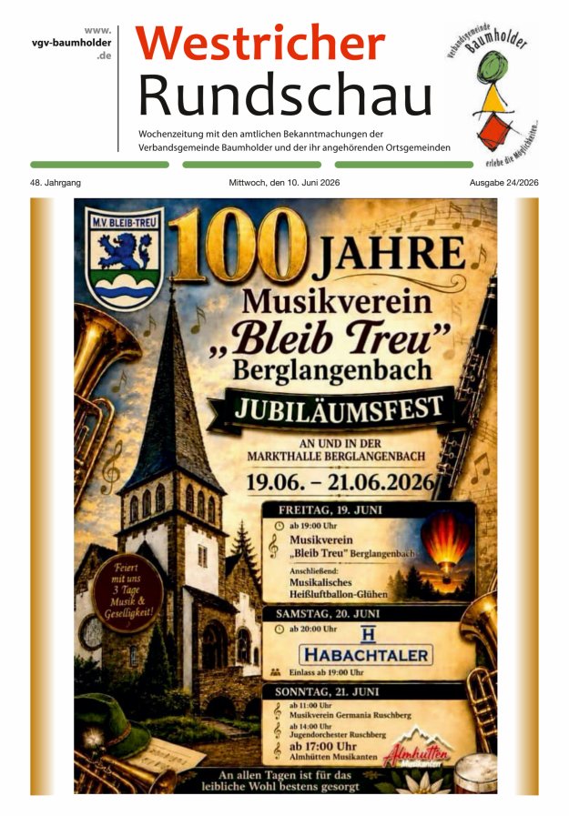 Westricher Rundschau VG Baumholder Titelblatt 24/2026