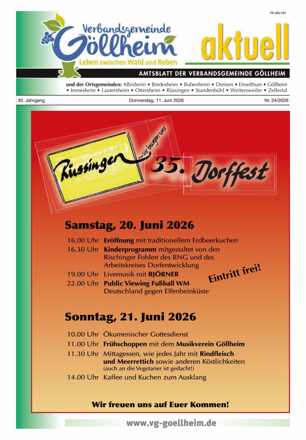 Verbandsgemeinde Göllheim aktuell Titelblatt 24/2026