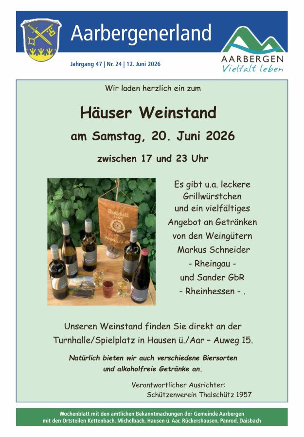 Aarbergenerland - Wochenblatt mit den amtlichen Bekanntmachungen Titelblatt 24/2026