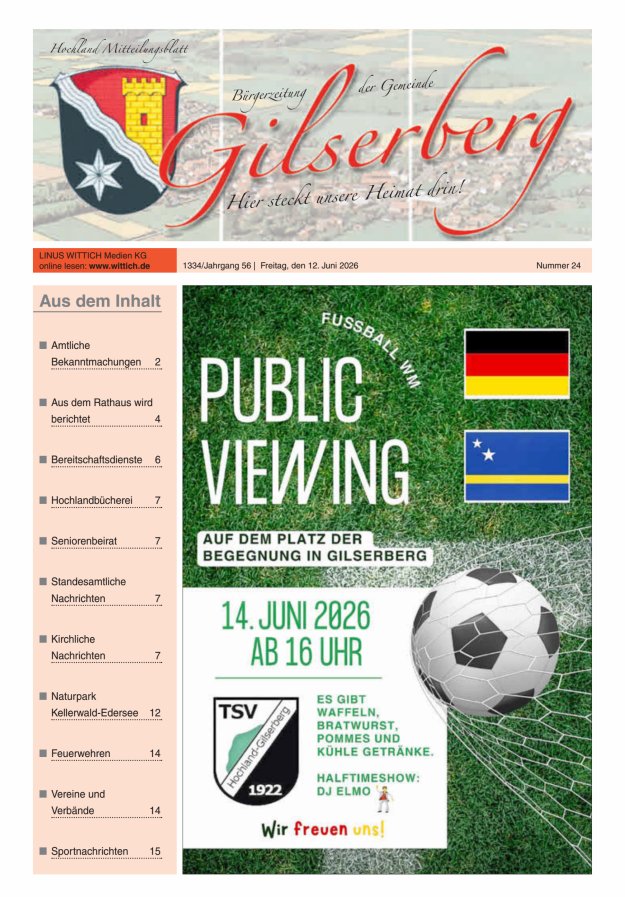 Hochland Mitteilungsblatt Gilserberg Titelblatt 24/2026