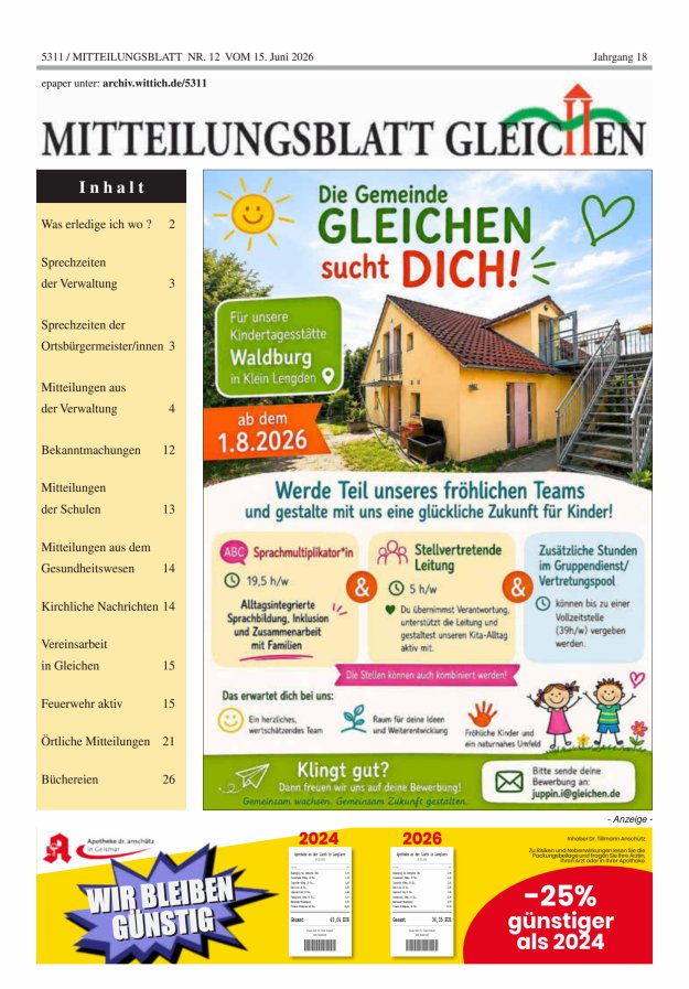 Mitteilungsblatt Gleichen Titelblatt 12/2026