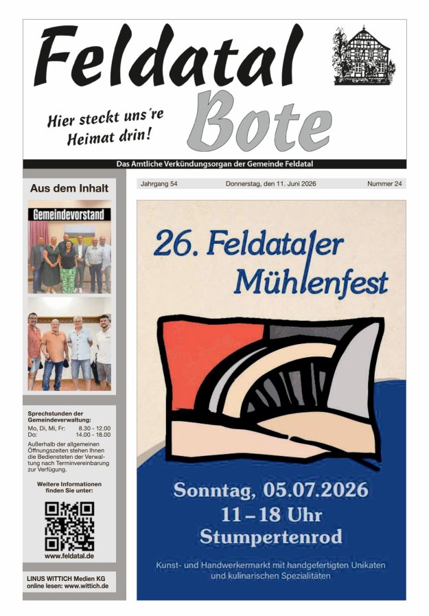 Das Amtliche Verkündungsorgan der Gemeinde Feldatal Titelblatt 24/2026