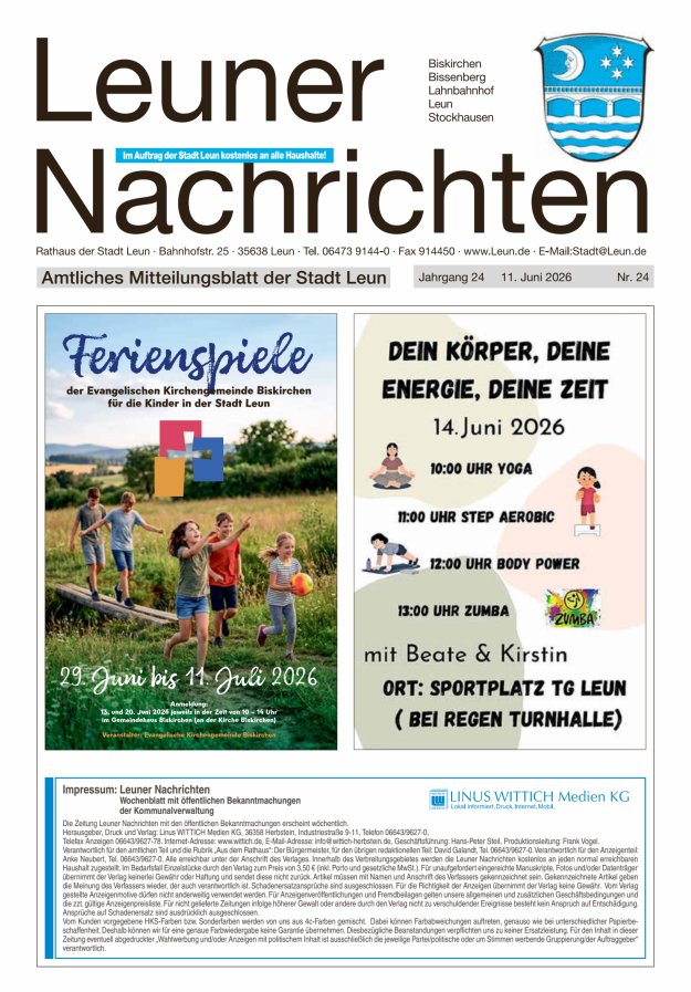 Leuner Nachrichten Titelblatt 24/2026