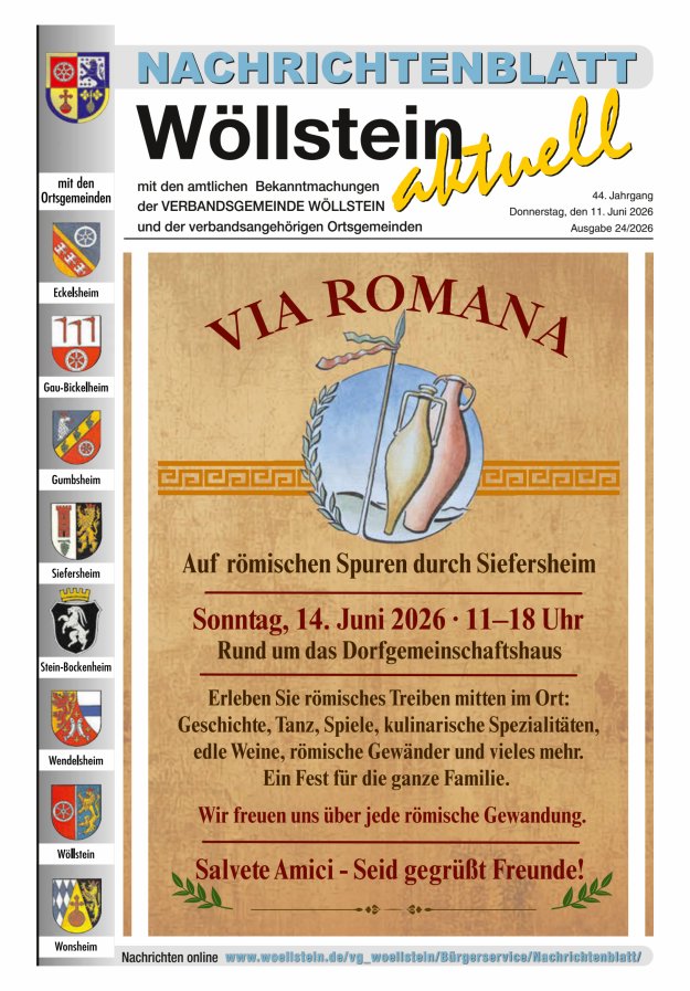 Nachrichtenblatt Wöllstein aktuell Titelblatt 24/2026