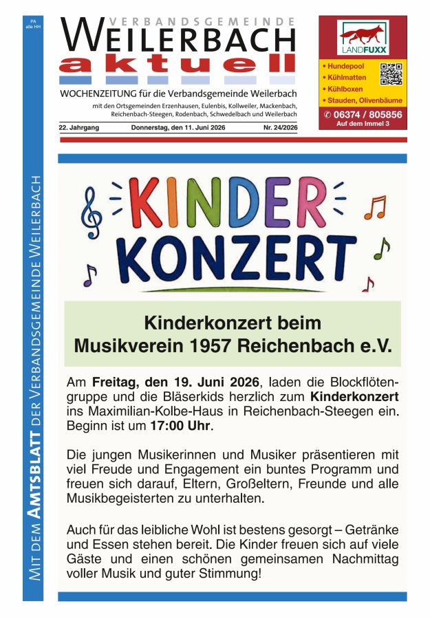Verbandsgemeinde Weilerbach aktuell Titelblatt 24/2026