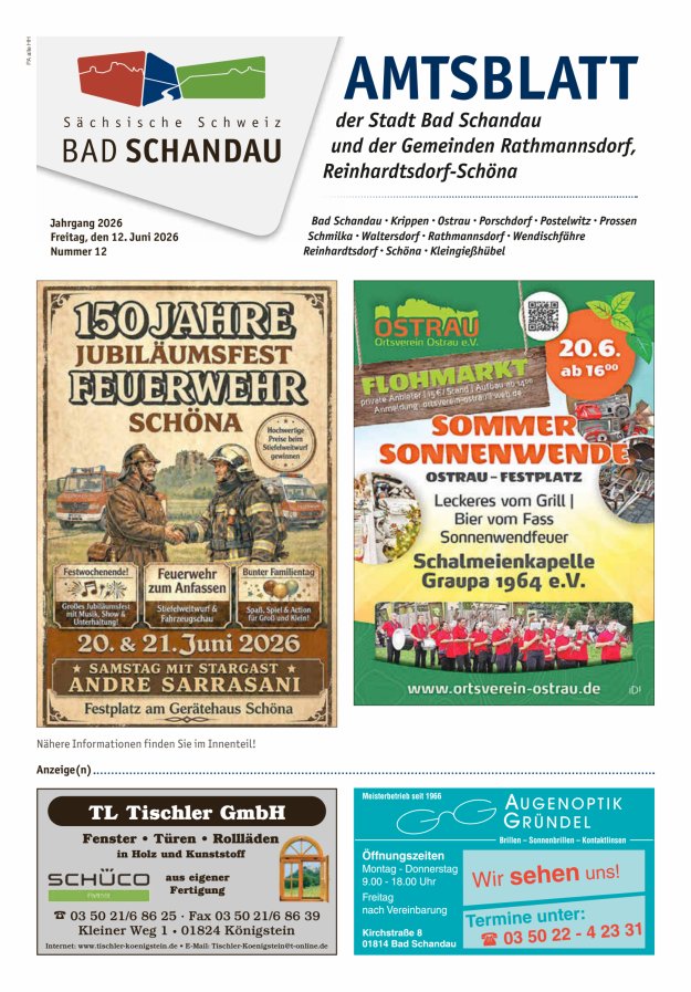 Amtsblatt der Stadt Bad Schandau und der Gemeinden Titelblatt 12/2026