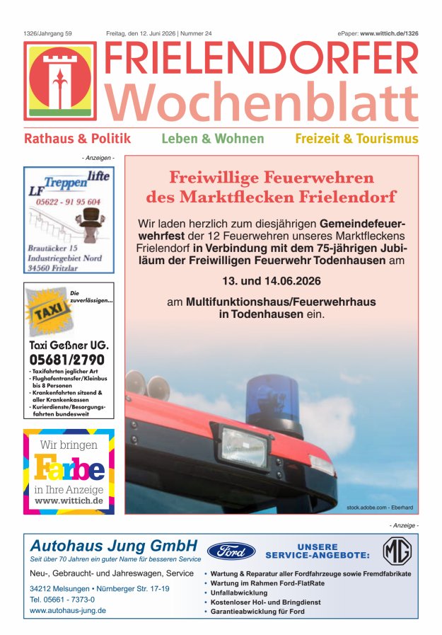 Frielendorfer Wochenblatt Titelblatt 24/2026