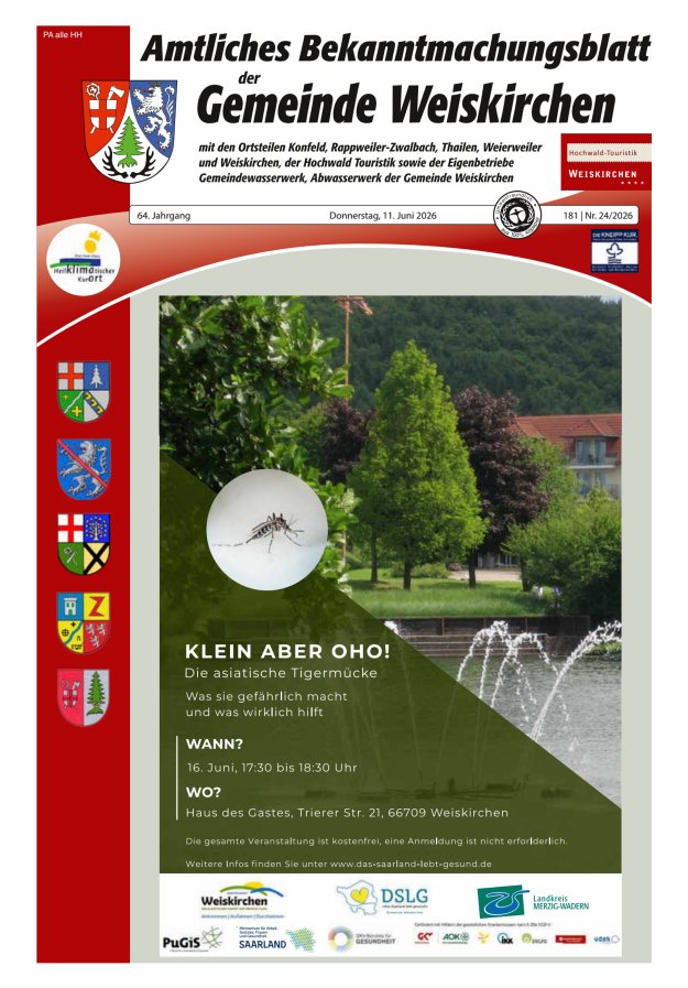 Amtliches Bekanntmachungsblatt der Gemeinde Weiskirchen Titelblatt 24/2026
