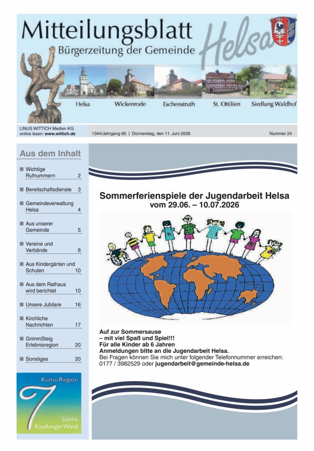 Mitteilungsblatt Helsa Titelblatt 24/2026