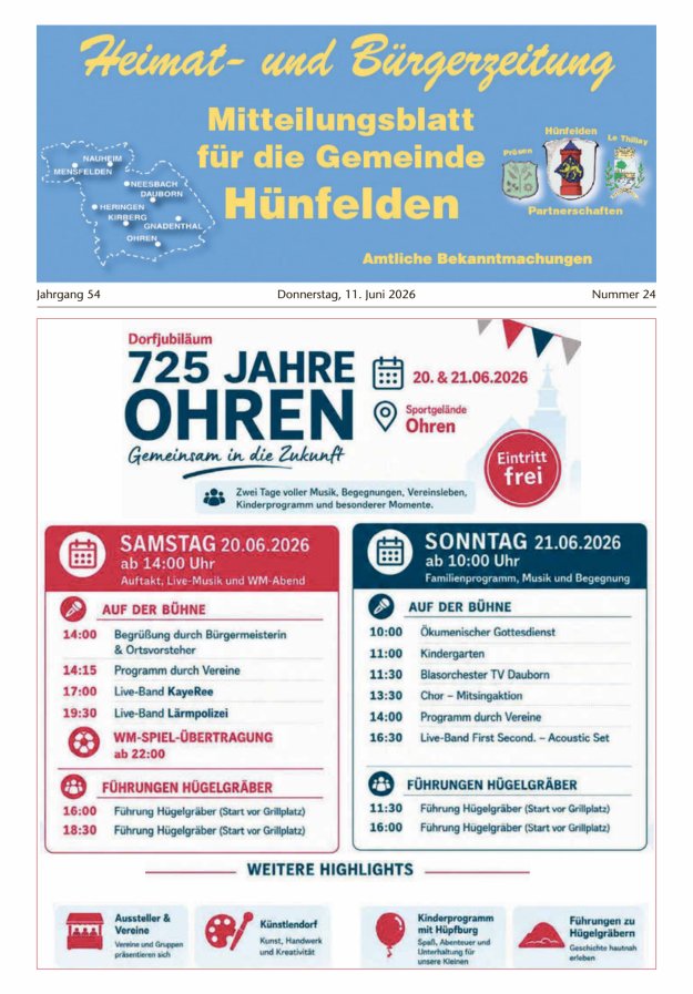 Mitteilungsblatt für die Gemeinde Hünfelden Titelblatt 24/2026